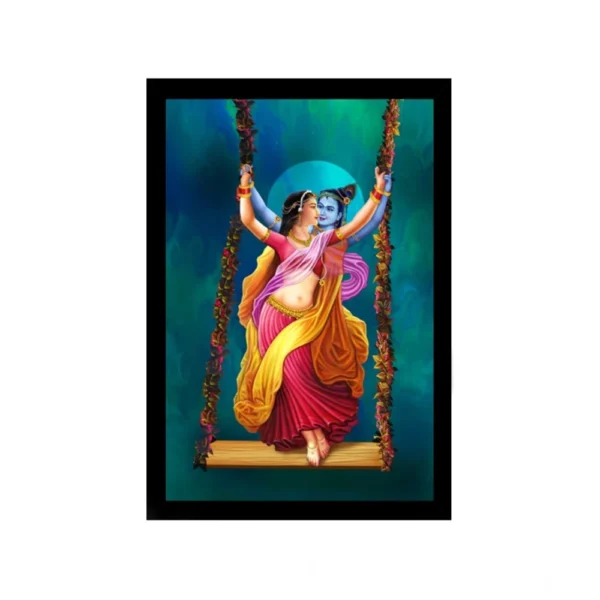 Radha Krishna Painting with Synthetic Photo Frame (Multicolor)