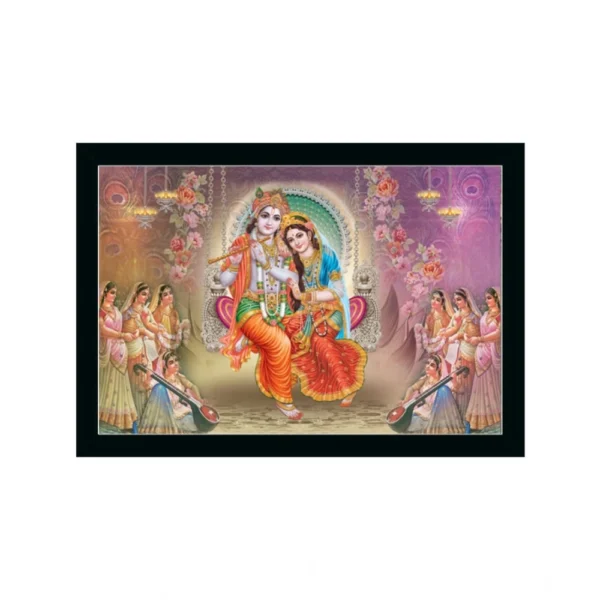Radha Krishna Painting with Synthetic Photo Frame (Multicolor)