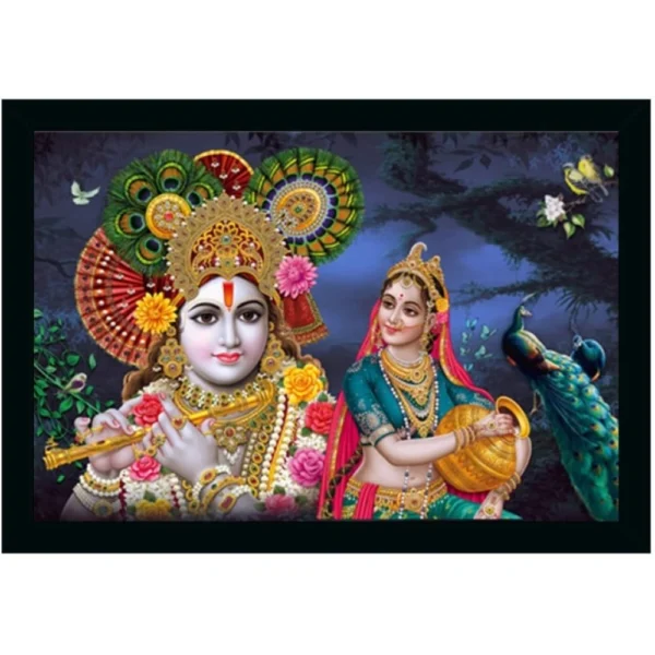 Radha Krishna Painting Vinyl Sparkle Coated with Synthetic Photo Frame (Multicolor)