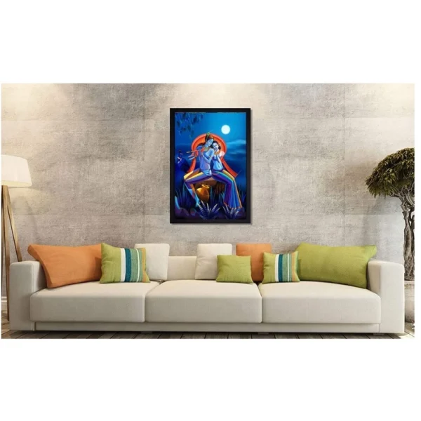 Radha Krishna Painting with Synthetic Photo Frame (Multicolor) - Image 2