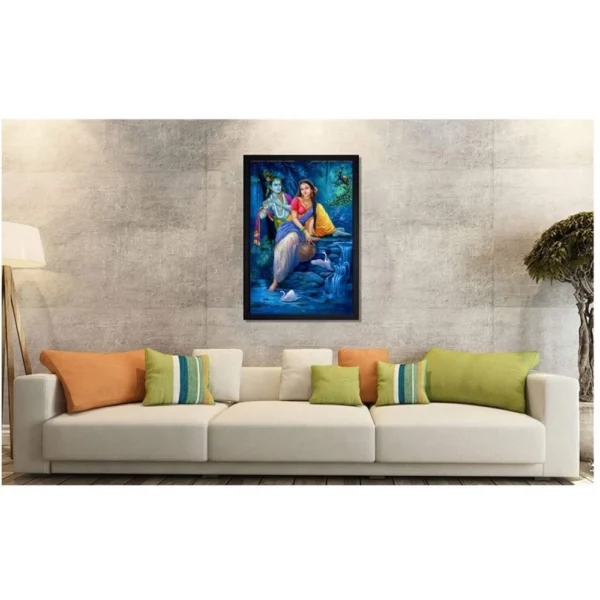 Radha Krishna Painting with Synthetic Photo Frame (Multicolor) - Image 2