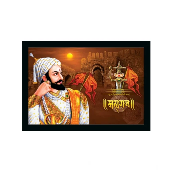 Shivaji Maharaj Painting Vinyl Sparkle Coated with Synthetic Photo Frame (Multicolor)