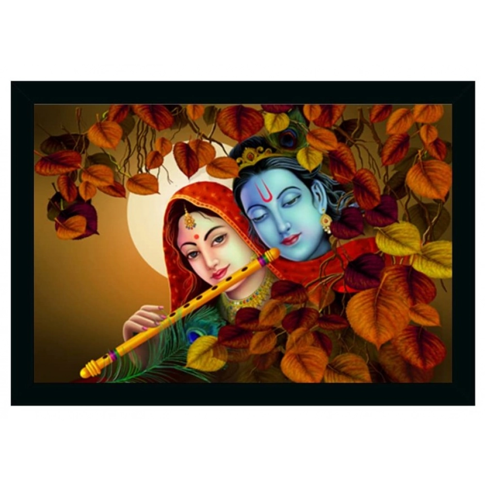 Radha Krishna Painting Vinyl Sparkle Coated with Synthetic Photo Frame (Multicolor)