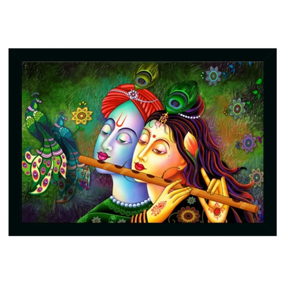 Radha Krishna Painting Vinyl Sparkle Coated with Synthetic Photo Frame (Multicolor)