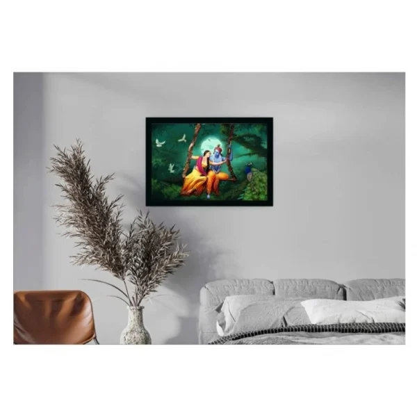Radha Krishna Painting Vinyl Sparkle Coated with Synthetic Photo Frame (Multicolor) - Image 2