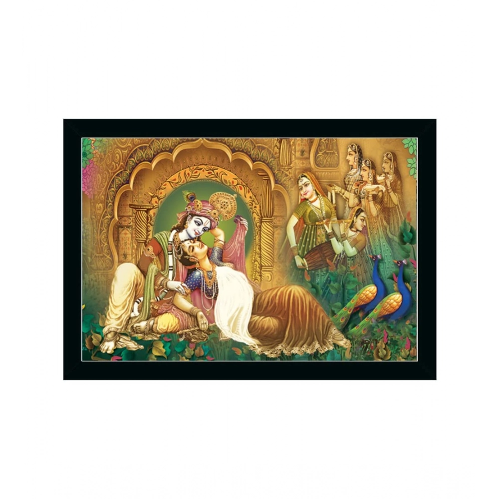 Radha Krishna Painting with Synthetic Photo Frame (Multicolor)
