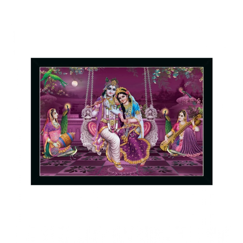 Radha Krishna Painting with Synthetic Photo Frame (Multicolor)