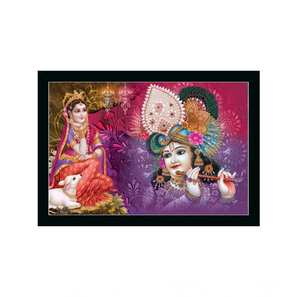 Radha Krishna Painting with Synthetic Photo Frame (Multicolor)