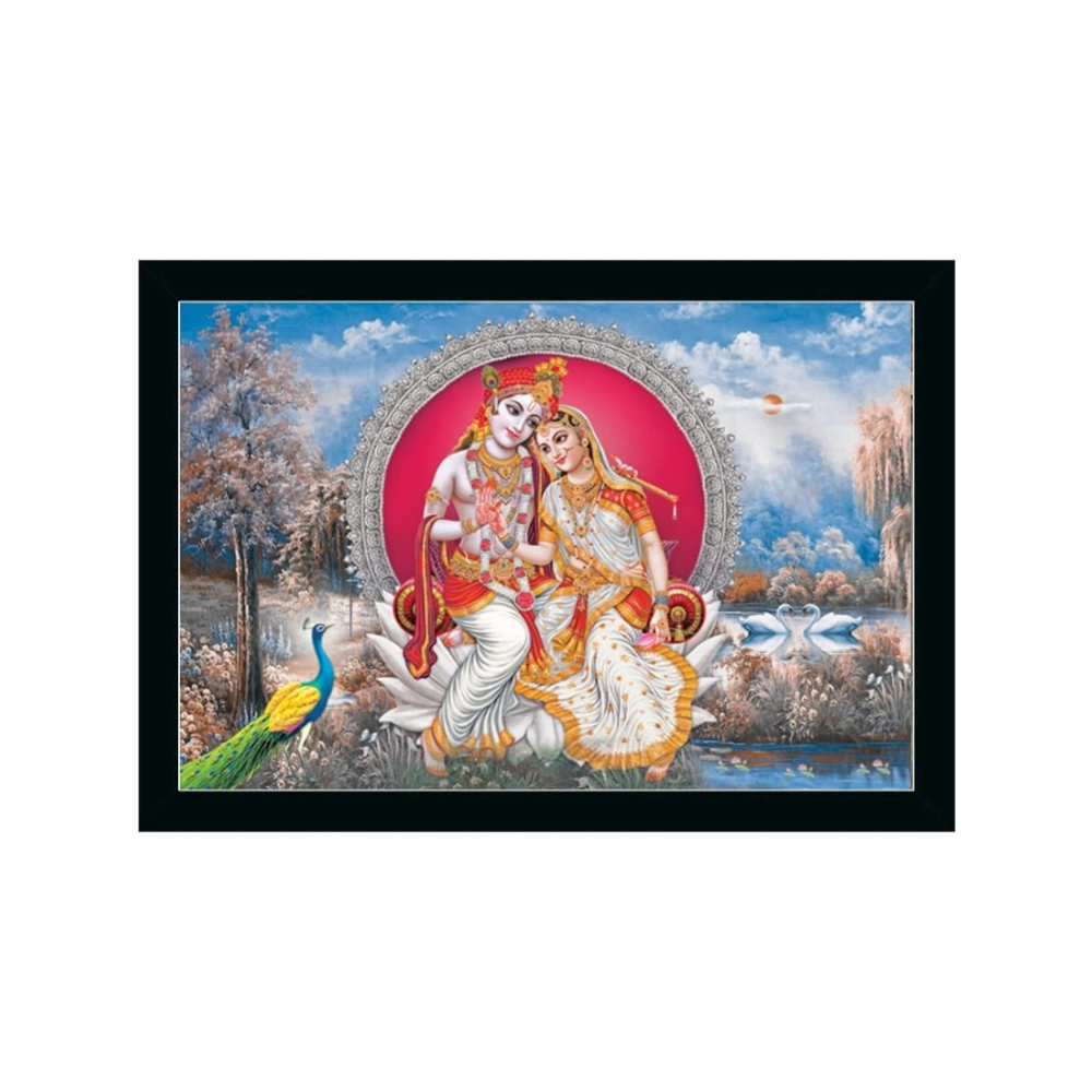 Radha Krishna Painting with Synthetic Photo Frame (Multicolor)