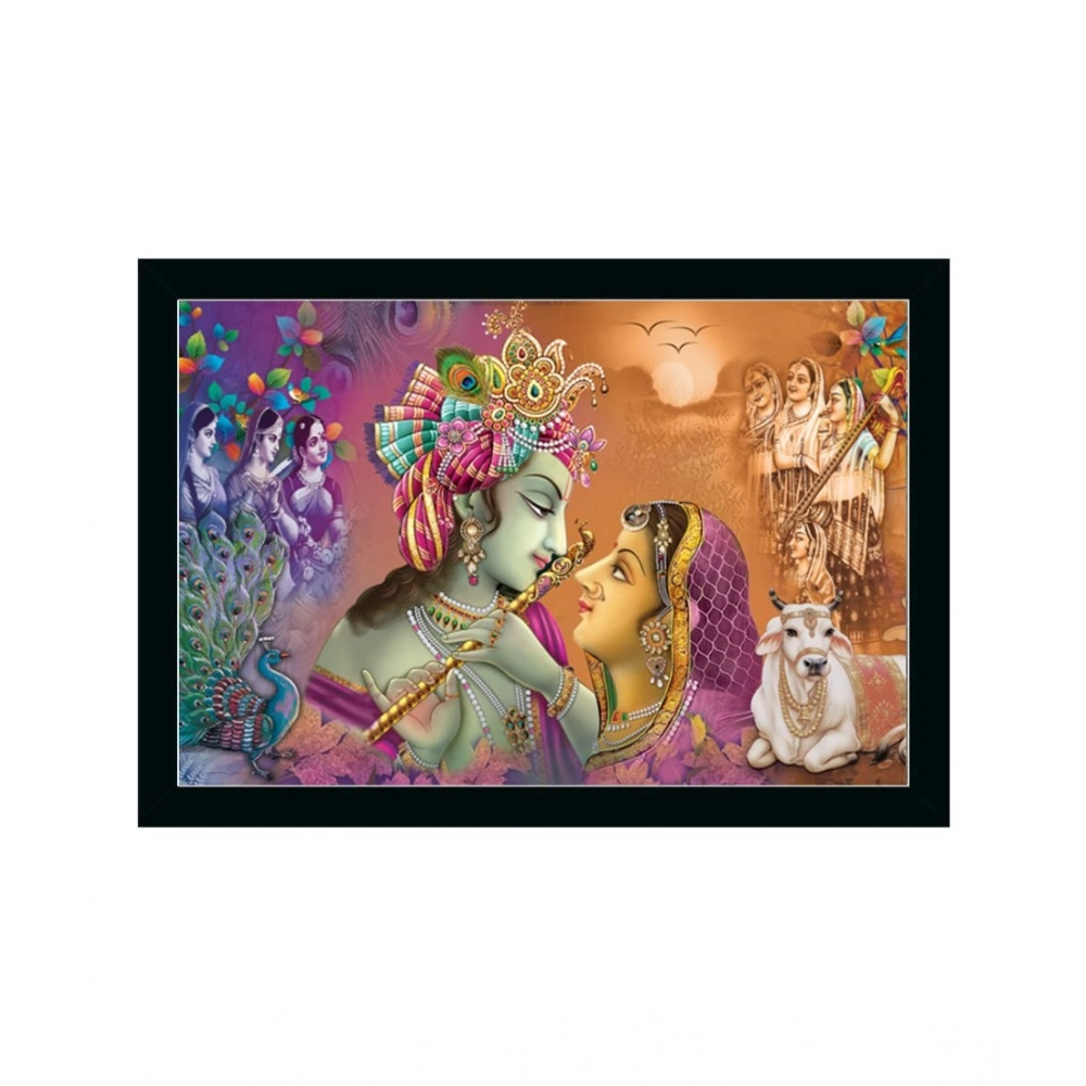 Radha Krishna Painting with Synthetic Photo Frame (Multicolor)