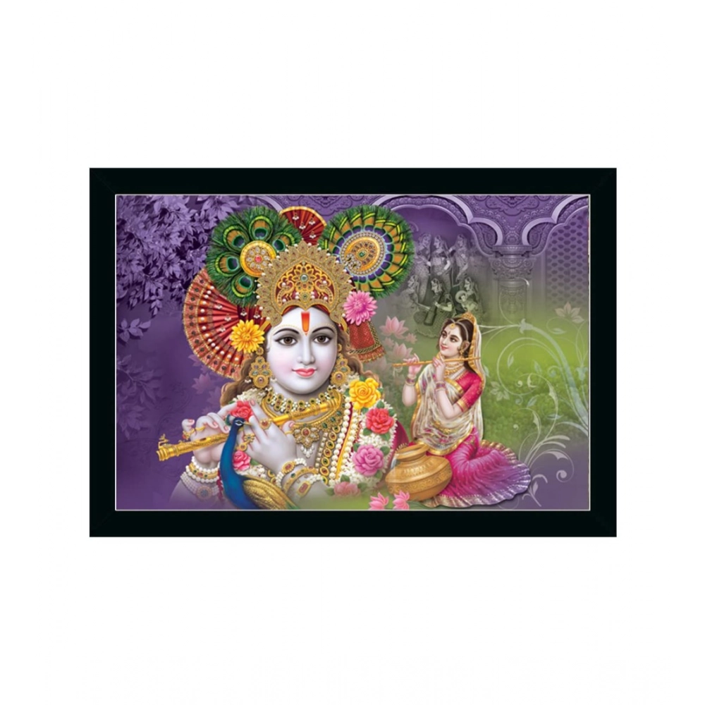 Radha Krishna Painting with Synthetic Photo Frame (Multicolor)