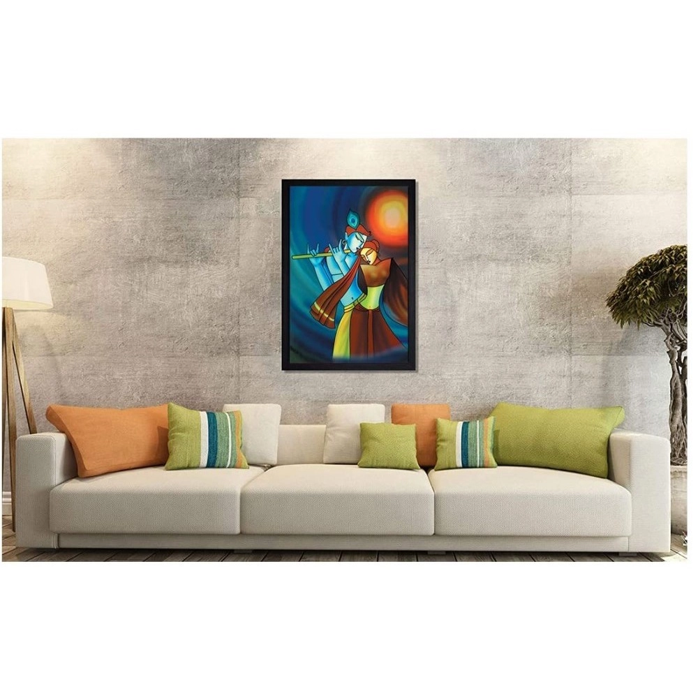 Radha Krishna Painting with Synthetic Photo Frame (Multicolor) - Image 2