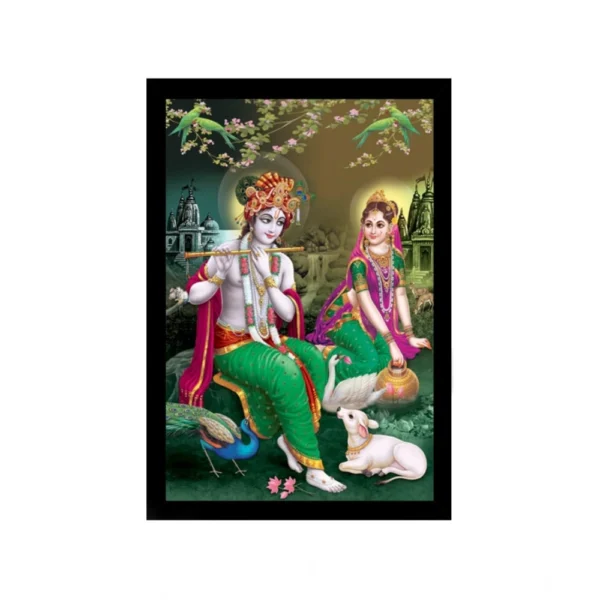 Radha Krishna Painting with Synthetic Photo Frame (Multicolor)