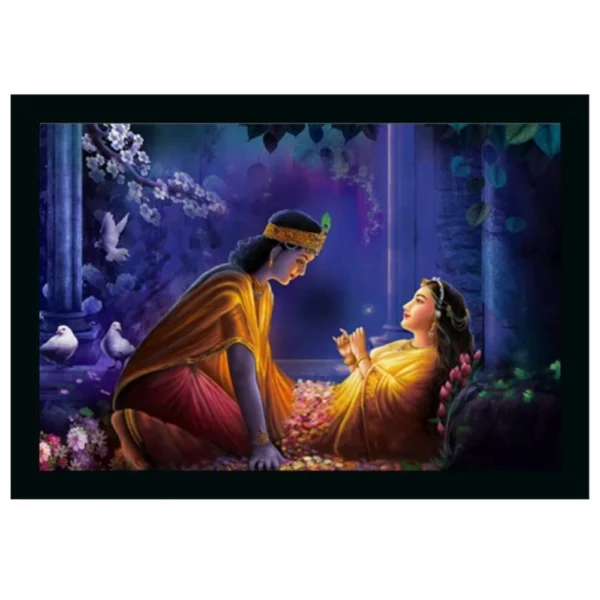 Radha Krishna Painting Vinyl Sparkle Coated with Synthetic Photo Frame (Multicolor)