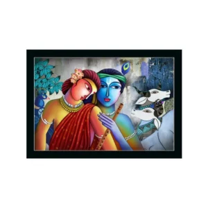 Radha Krishna Painting with Synthetic Photo Frame (Multicolor)
