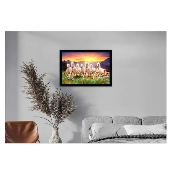 Seven Running Horses Vastu Painting with Frame (Multicolor) - Image 2
