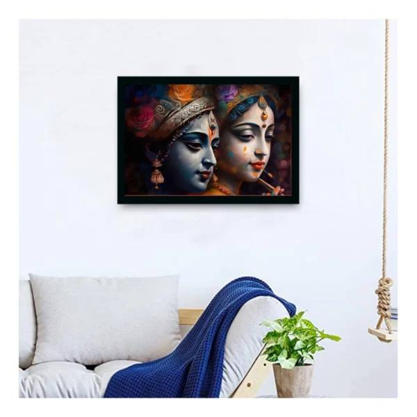 Radha Krishna Painting with Synthetic Photo Frame (Multicolor) - Image 2