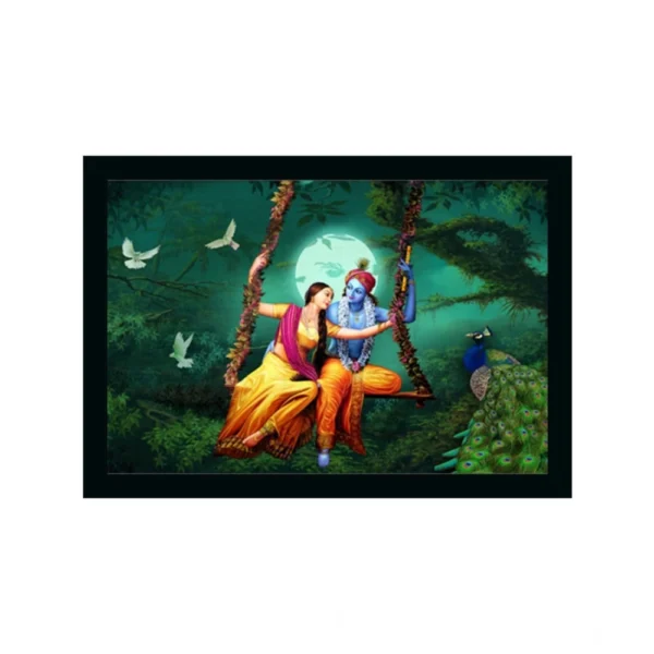 Radha Krishna Painting Vinyl Sparkle Coated with Synthetic Photo Frame (Multicolor)
