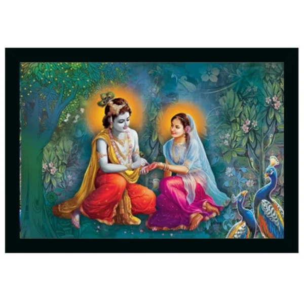 Radha Krishna Painting Vinyl Sparkle Coated with Synthetic Photo Frame (Multicolor)