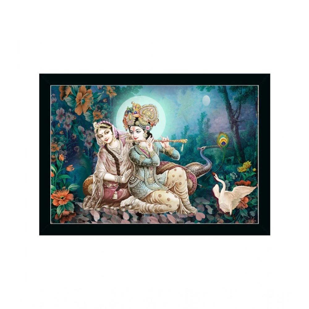 Radha Krishna Painting with Synthetic Photo Frame (Multicolor)