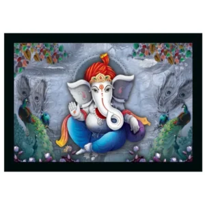 Ganesha Painting with Synthetic photo Frame (Multicolor)