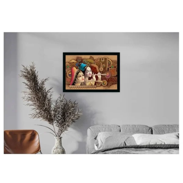 Radha Krishna Painting with Synthetic Photo Frame (Multicolor) - Image 2