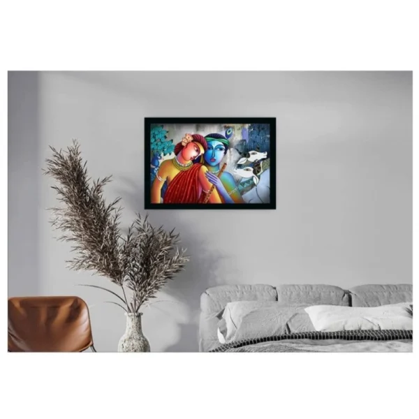 Radha Krishna Painting with Synthetic Photo Frame (Multicolor) - Image 2