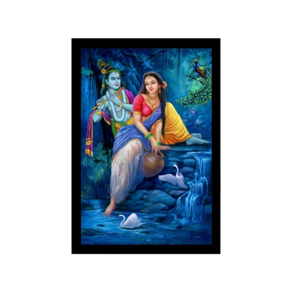 Radha Krishna Painting with Synthetic Photo Frame (Multicolor)