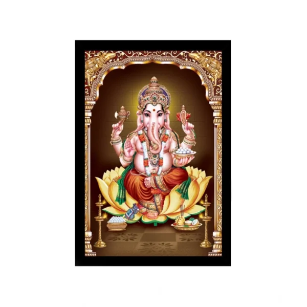 Ganesh Photo with Synthetic Fram (Multicolor)