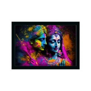 Radha Krishna Painting with Synthetic Photo Frame (Multicolor)