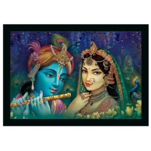 Radha Krishna Painting with Synthetic Photo Frame with Sparkle Coated (Multicolor)