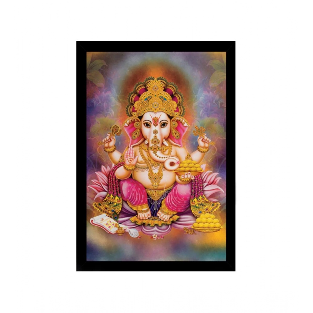 Ganesh Photo with Synthetic Photo Frame (Multicolor)