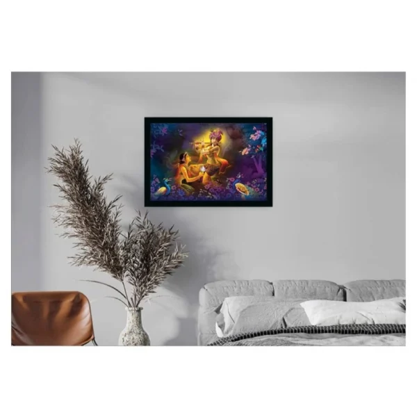 Radha Krishna Painting Vinyl Sparkle Coated with Synthetic Photo Frame (Multicolor) - Image 2