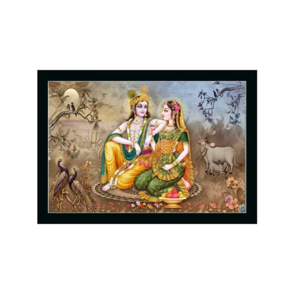 Radha Krishna Painting with Synthetic Photo Frame (Multicolor)