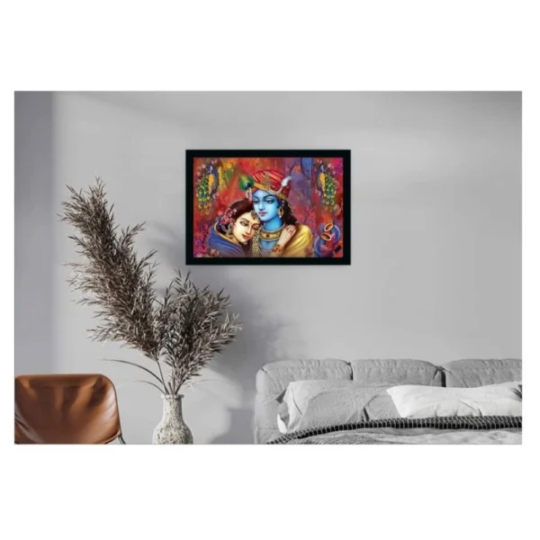 Radha Krishna Painting with Synthetic Photo Frame (Multicolor) - Image 2