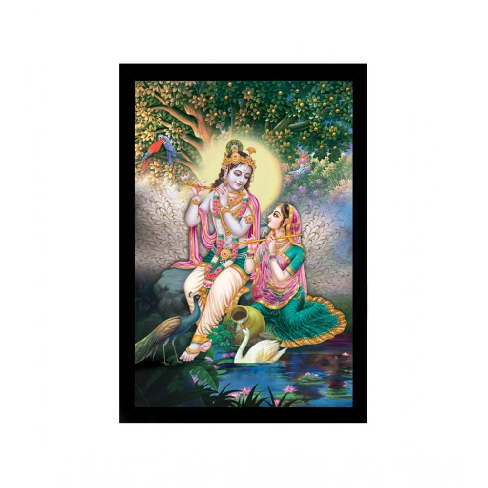 Radha Krishna Painting with Synthetic Photo Frame (Multicolor)