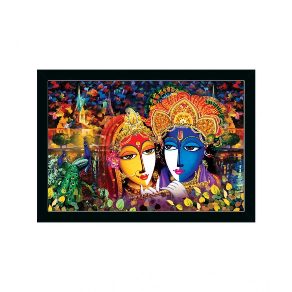 Radha Krishna Painting with Synthetic Photo Frame (Multicolor)