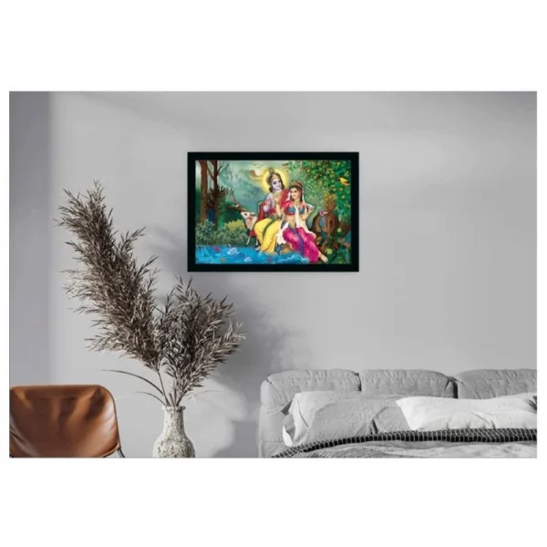 Radha Krishna Painting with Synthetic Photo Frame (Multicolor) - Image 2