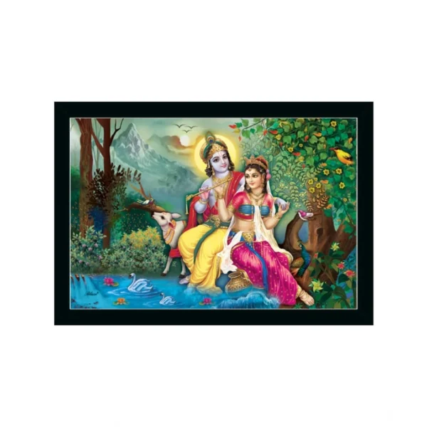 Radha Krishna Painting with Synthetic Photo Frame (Multicolor)