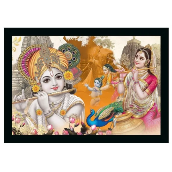 Radha Krishna Painting Vinyl Sparkle Coated with Synthetic Photo Frame (Multicolor)