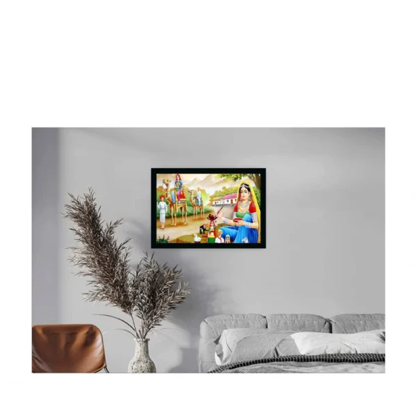 Rajasthani Village Modern Art Painting with Synthetic Photo Frame (Multicolor) - Image 2
