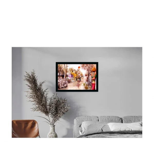 Rajasthani Village Modern Art Painting with Synthetic Photo Frame (Multicolor) - Image 2