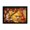 Rajasthani Village Modern Art Painting with Synthetic Photo Frame (Multicolor)