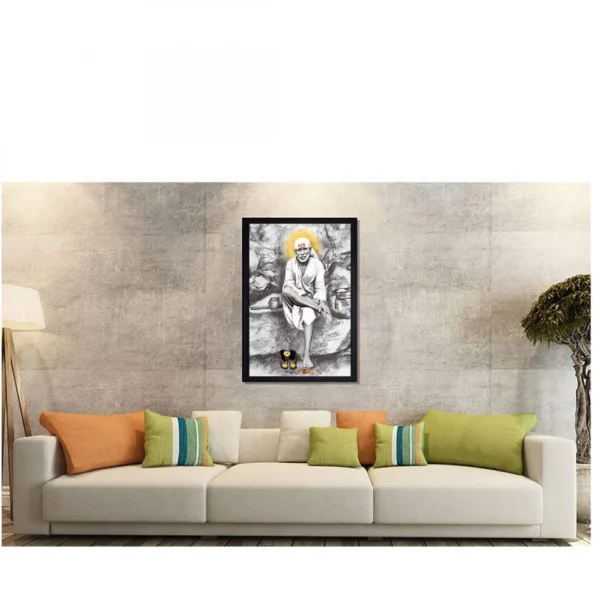 Saibaba Painting with Synthetic Photo Frame (Multicolor) - Image 2
