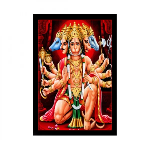 Panchmukhi hanuman Painting with Synthetic Photo Frame (Multicolor)