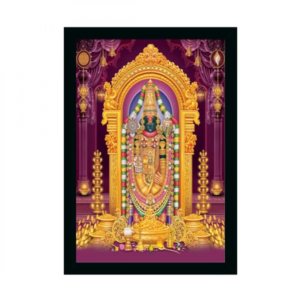 Tirupati Balaji Painting with Synthetic Photo Frame (Multicolor)
