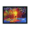 Couple Walk In Forest Scenery Painting with Synthetic Photo Frame (Multicolor)