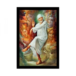 Saibaba Painting with Synthetic Photo Frame (Multicolor)