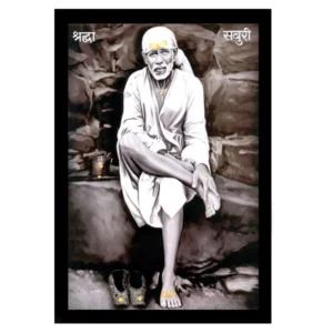 Saibaba Painting with Synthetic Photo Frame (Multicolor)