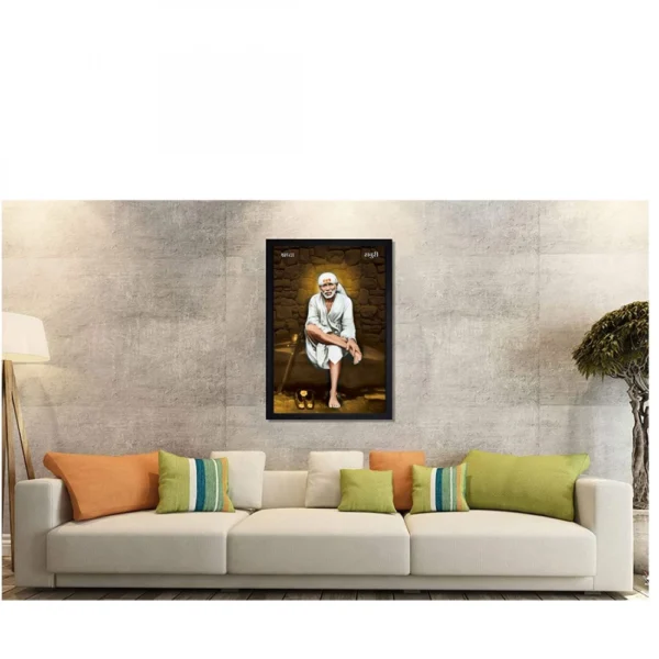 Saibaba Painting with Synthetic Photo Frame (Multicolor) - Image 2
